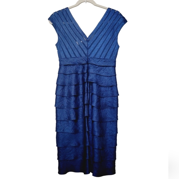 Adrianna Papell Tiered Ruffle Shutter Pleat Blue Cocktail Dress 4 - Picture 2 of 9